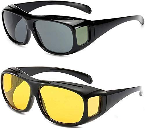Afflatus® HD Vision Day and Night Unisex Goggles Anti-Glare Polarized Sunglasses Men/Women Driving Glasses UV Protection All Bikes&Car-Pack of 2 Goggles (Yellow/Black)