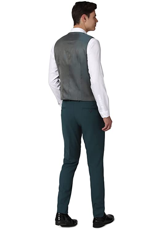 Peter England Polyester Blend Men Green Three Piece Suit Business Vest (PIS3SNSFS67190 42) - Image 3