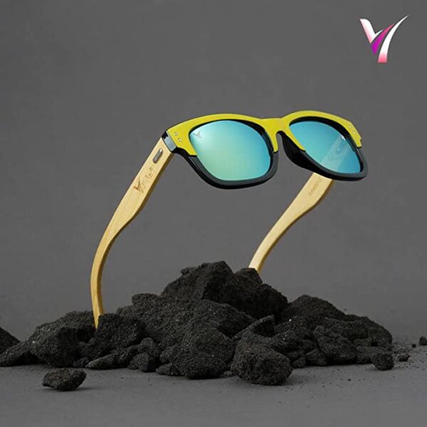 VIRLA " Men & Women Handcrafted Airforce Blue Bamboo Sunglasses '' Iconic & Stylish - Image 3