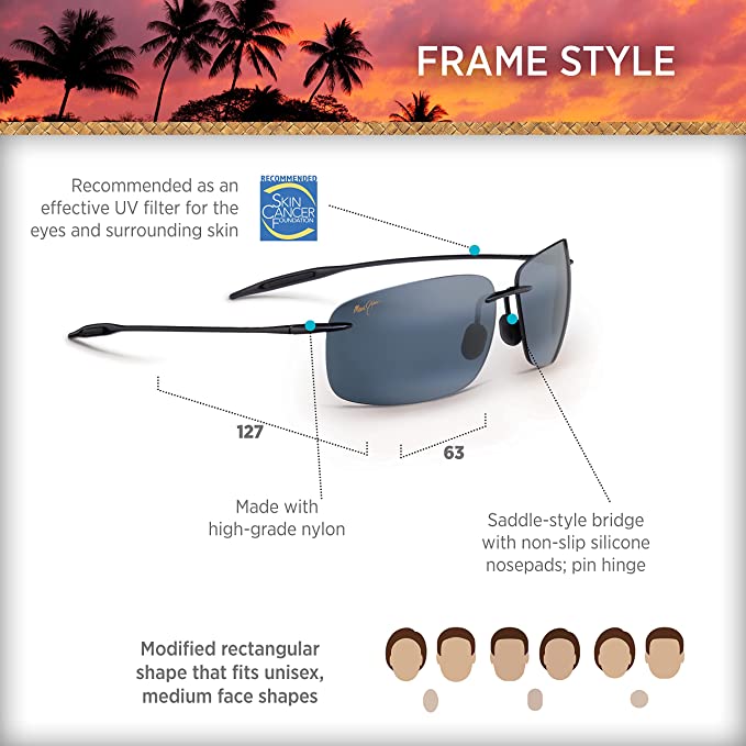 Maui Jim BREAKWALL Polarized Aviator Unisex Sunglasses (422-02, Gloss Black Frame/Neutral Grey, One Size) - Image 3