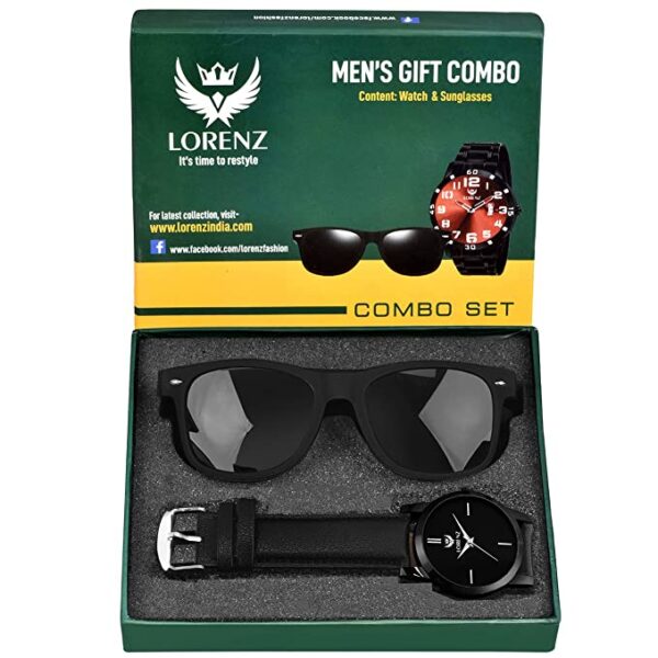 LORENZ Analogue Black Dial Men's Watch & Wayfarer Sunglasses Combo for Men |Gift Combo Set for Men & Boys (CM-103SN) - Image 3